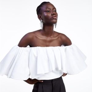 ZARA White Crop Top with Sleeves